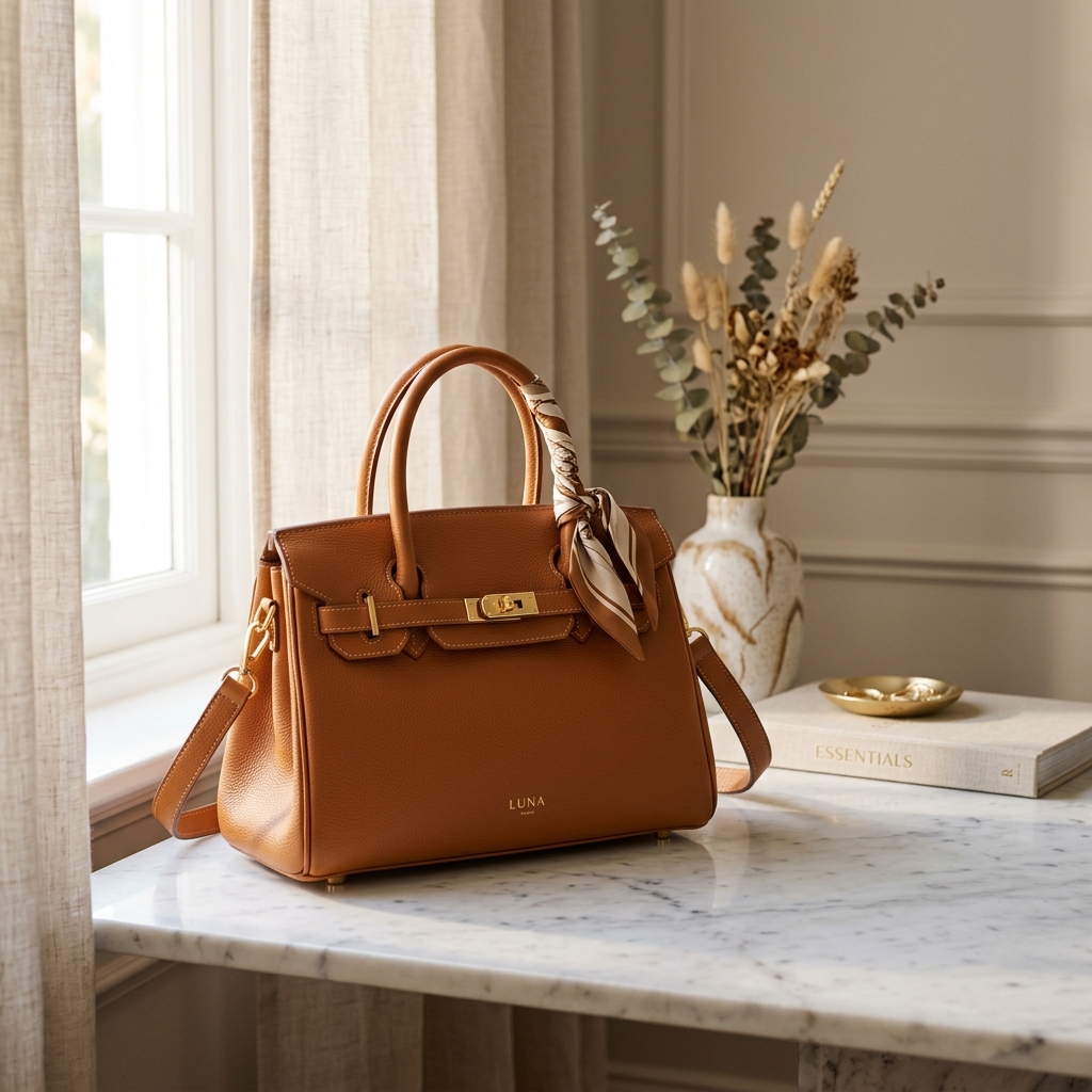 Vintage Hides genuine leather handbag — soft natural light editorial photography